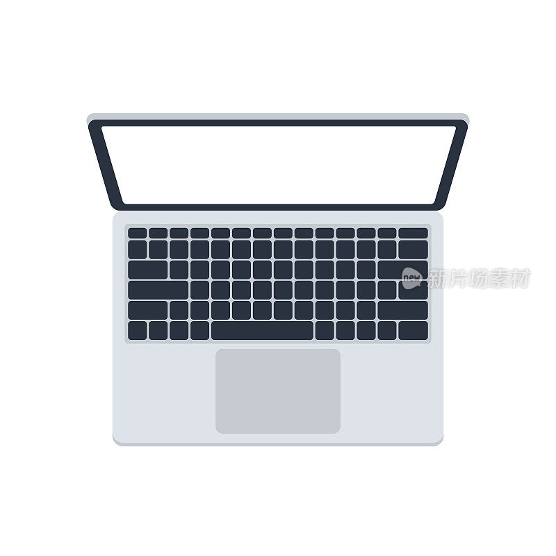 笔记本电脑俯视图，孤立在白色背景。High quality vector illustration.